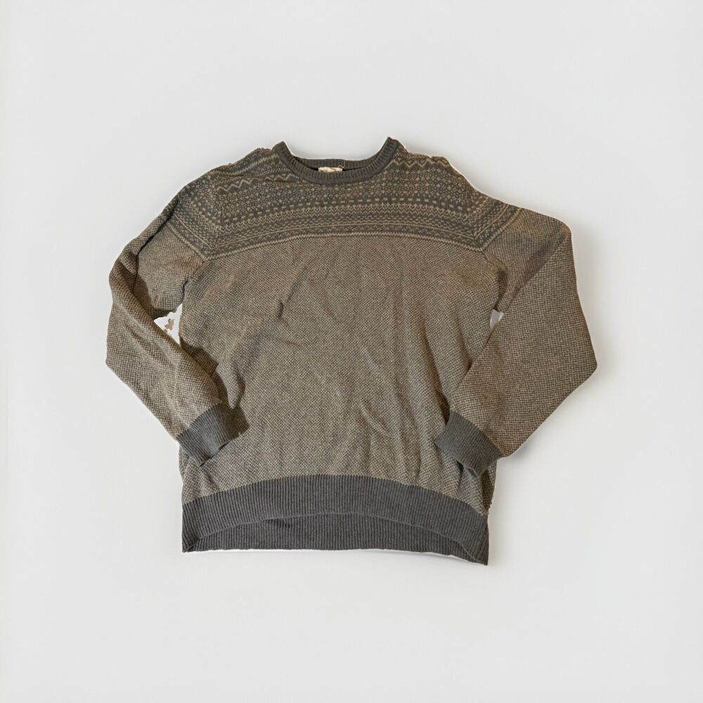 British Khaki XL Gray Fair Isle Crewneck Sweater Knit Long Sleeve Men’s